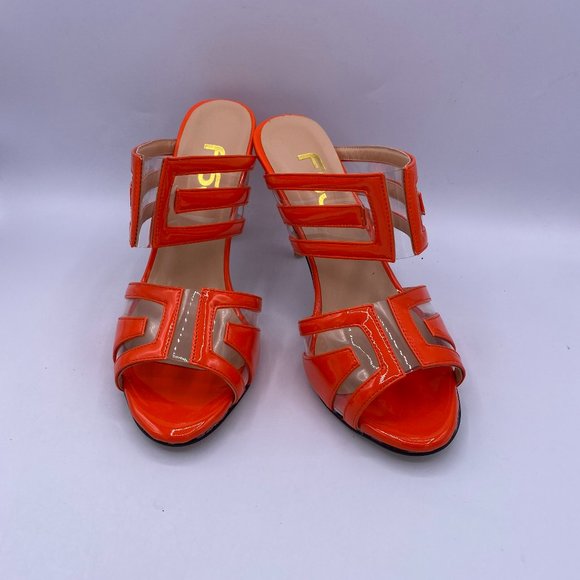 FSJ Shoes - FSJ Orange Peep Toe Stilettos Heels Mule Pump Shoe